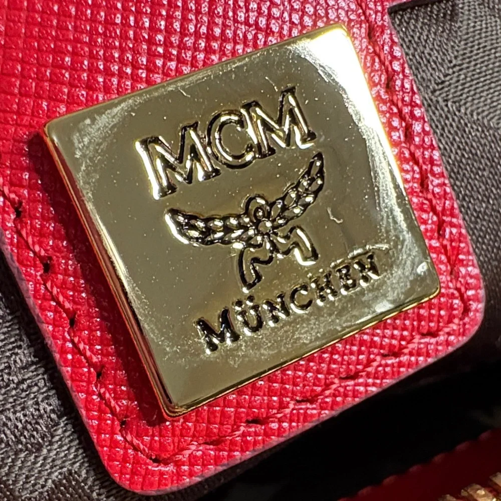 MCM Saffiano Leather Double Zip Tote Bag w/ Strap COA Gold Hardware